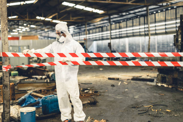 Professional Sewage Cleanup technician working in Colon, MI